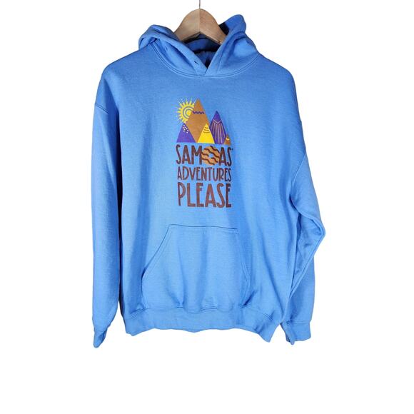 SAMOAS ADVENTURES PLEASE Blue Pullover Pockets Hoodie Sweatshirt SZ S - Picture 1 of 6